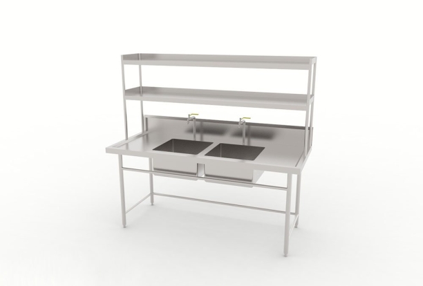 Double Bowl Sink With Overhead Shelf