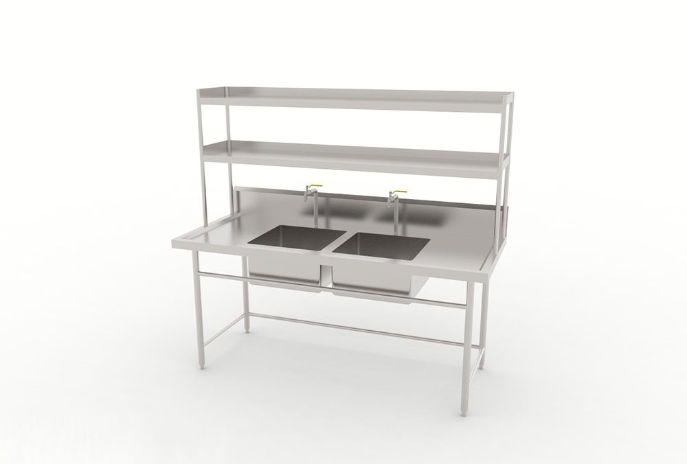 Double Bowl Sink With Overhead Shelf